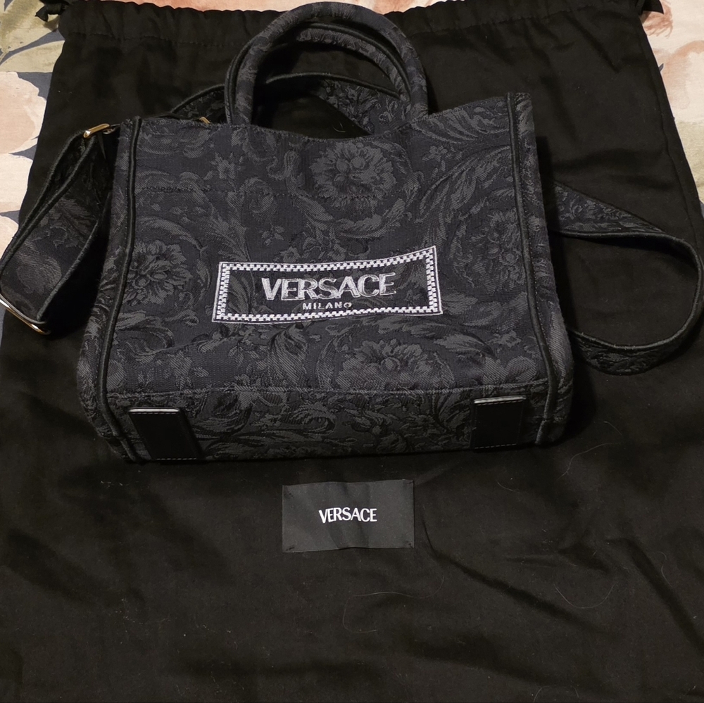 Versace Small Barocco Athena jacquard tote bag in black